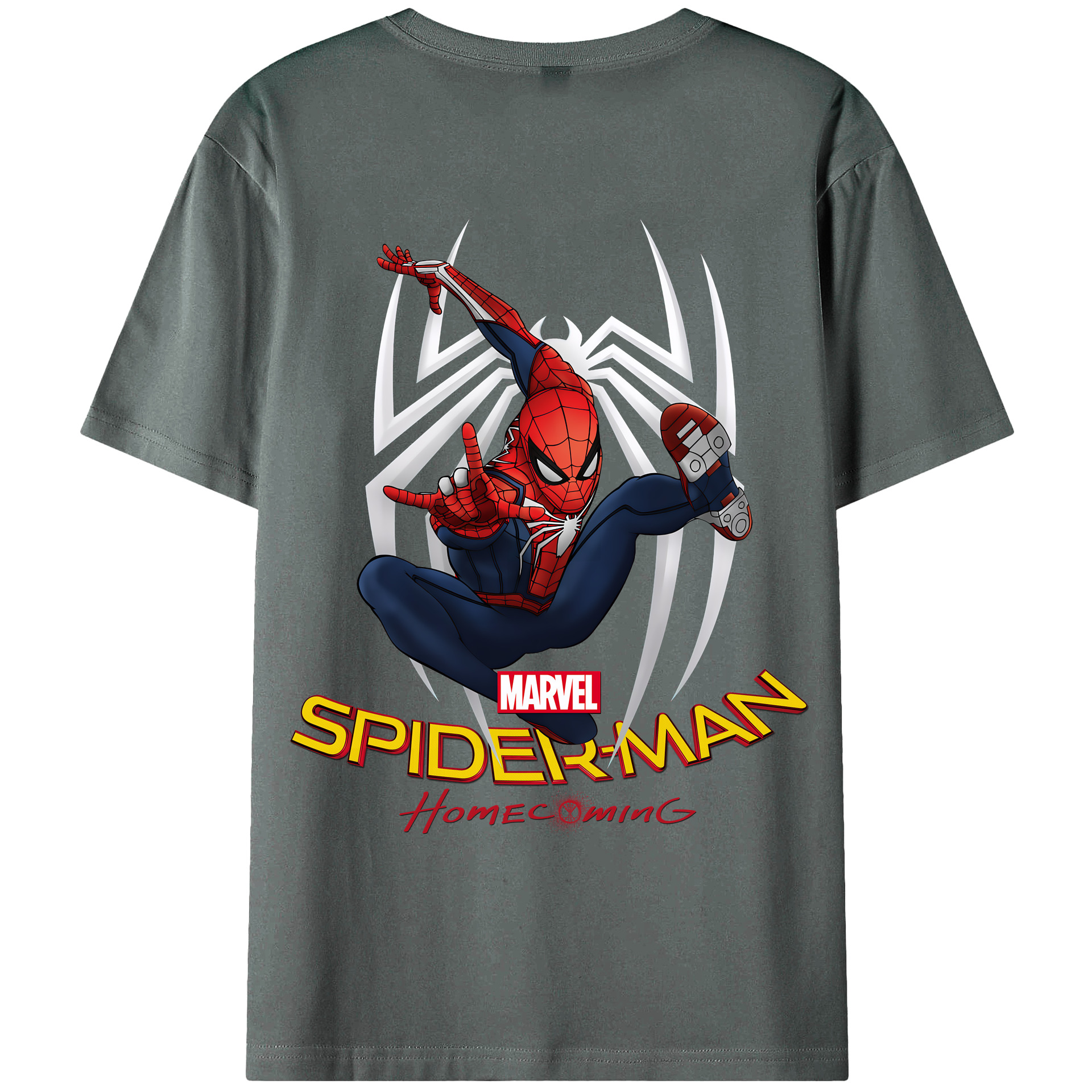 （画像用） Spider Man スパイダーマン 綿100％ メンズ半袖Tシャツ（バックプリント） 通気性